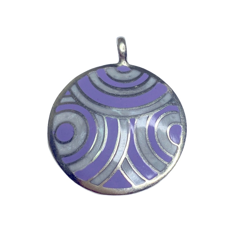 24 HRS SALE ONLY - REAL SILVER Round Pendant with Enamel Accents Unisex Jewelry